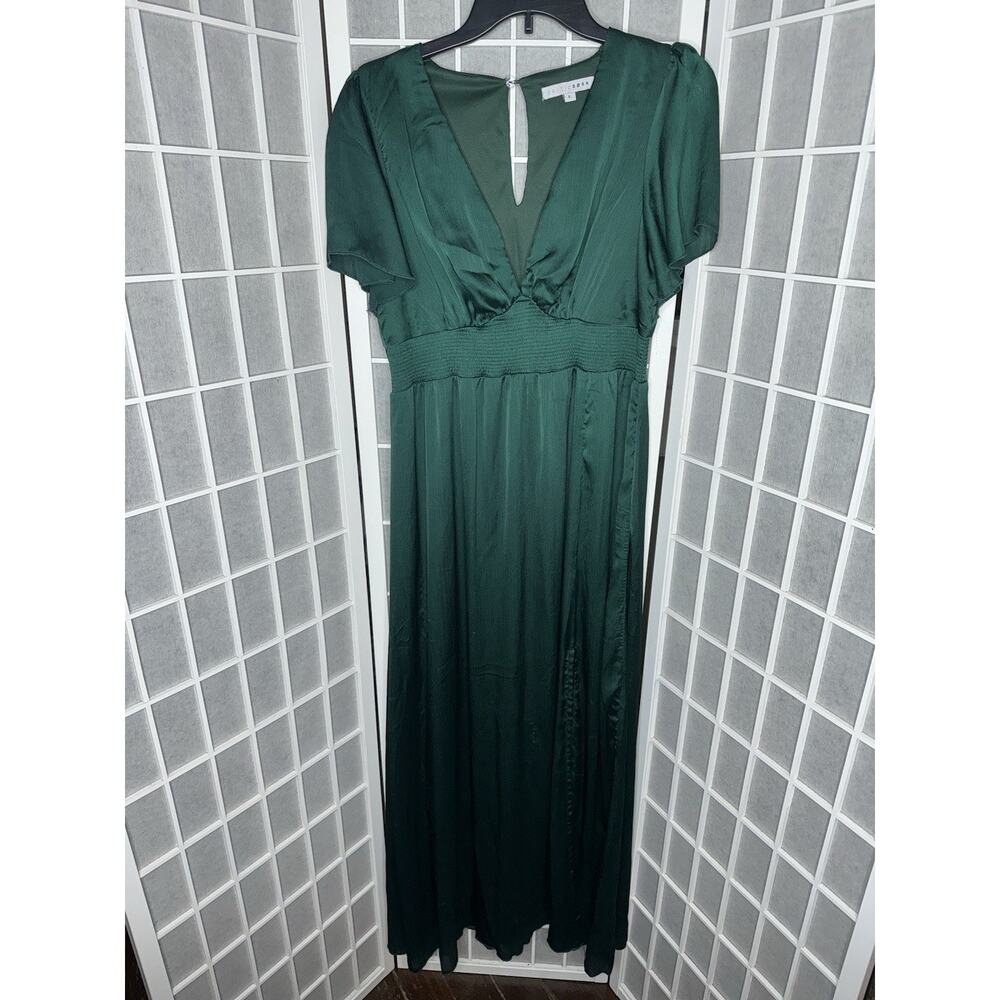 Baltic Born Prague Maxi Dress Size Large Emerald Green Color Leg Slit Lined